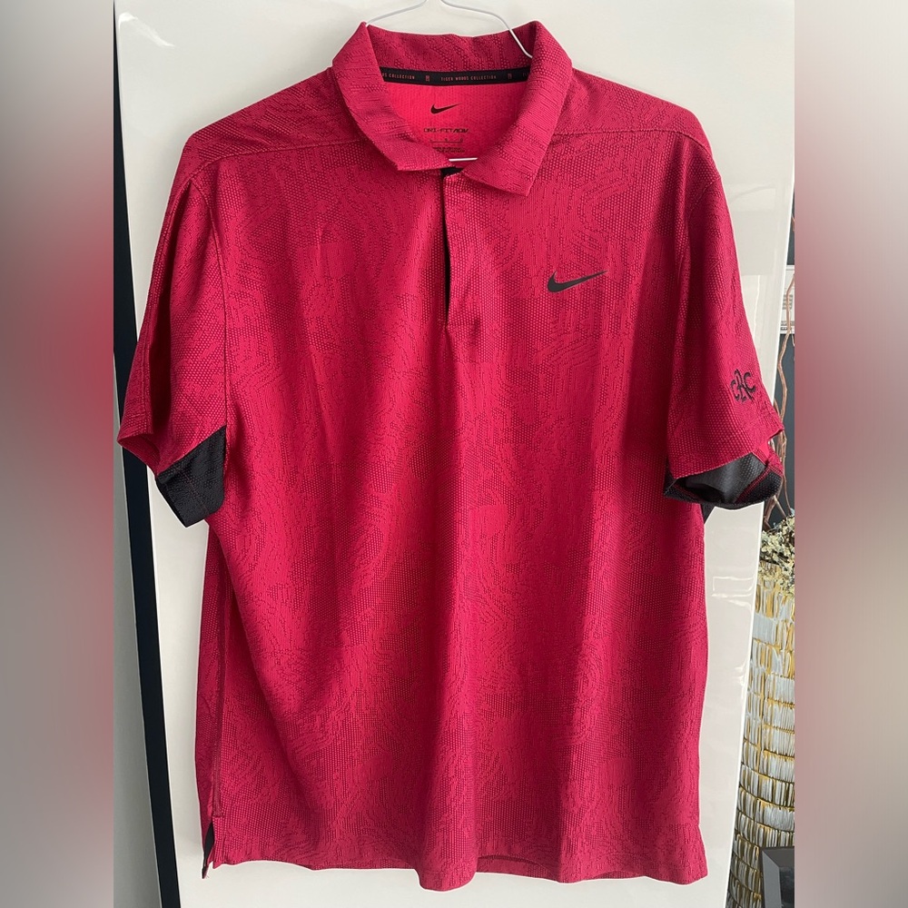 Men's Nike Tiger Woods Golf Polo Shirt Size Large Championship Red Ridge Golf